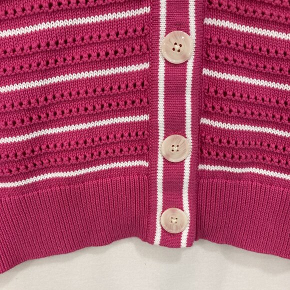 Varley Antonia Pink White Striped Preppy Relaxed Cardigan Sweater size Small - Picture 7 of 10